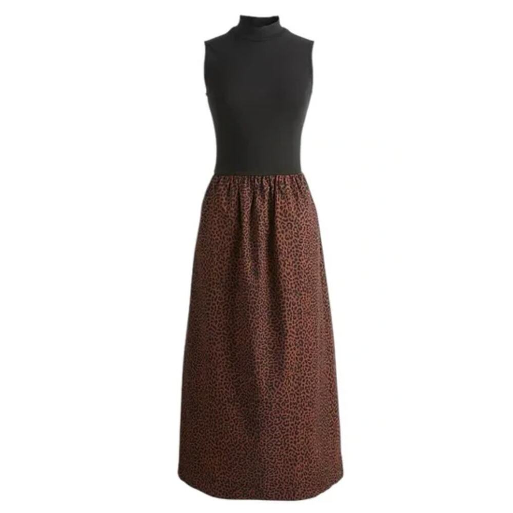 J.Crew Factory | NWT‎ Leopard Mixed Media Mockneck Dress Brown | Sz S